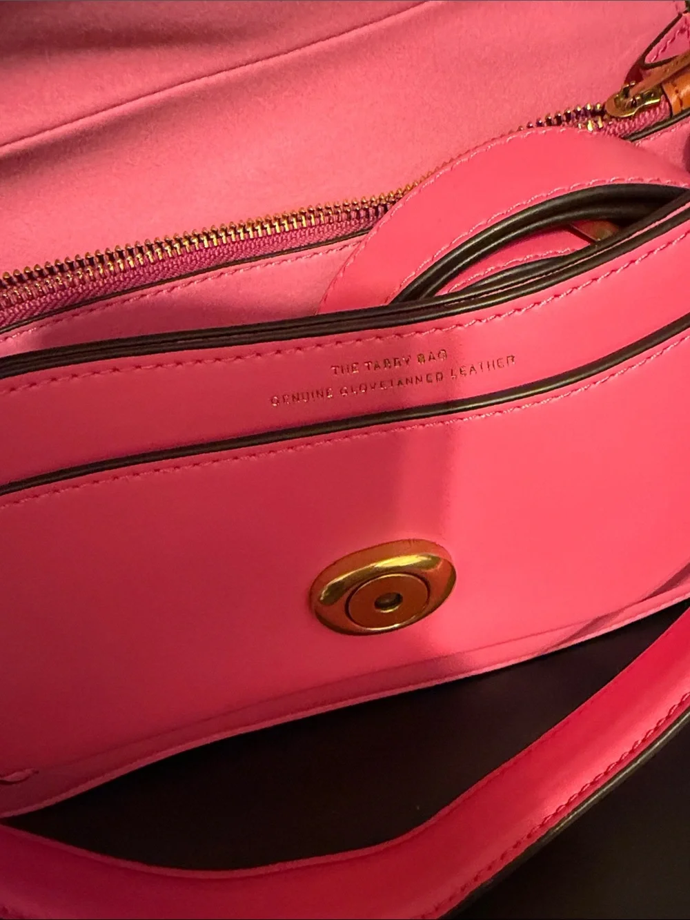 Pink Leather Shoulder Bag with Gold Hardware